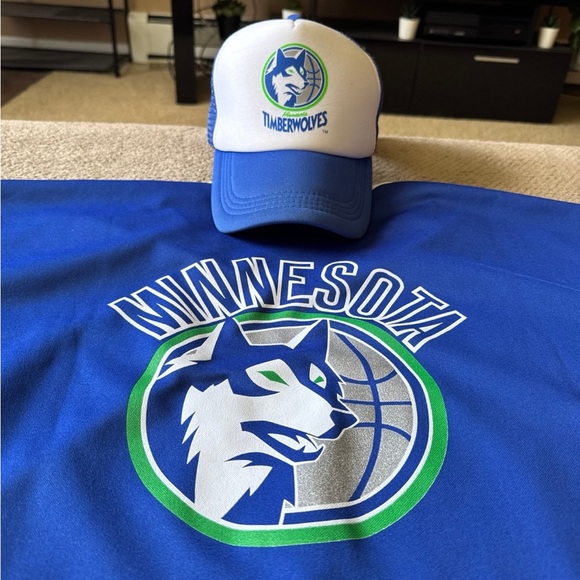 THROWBACK Vintage Minnesota Timberwolves Warmups Shooting Shirt and Hat Bundle - Picture 1 of 8